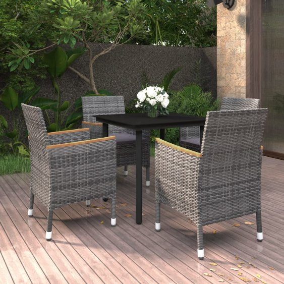 3-tlg. Garten-Essgruppe mit Auflagen Poly Rattan und Glas