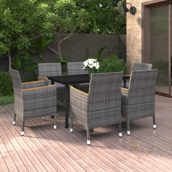 3-tlg. Garten-Essgruppe mit Auflagen Poly Rattan und Glas