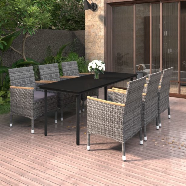 3-tlg. Garten-Essgruppe mit Auflagen Poly Rattan und Glas