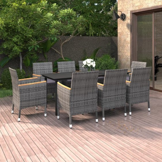 3-tlg. Garten-Essgruppe mit Auflagen Poly Rattan und Glas