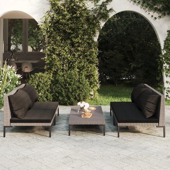 5-tlg. Garten-Lounge-Set mit Kissen Poly Rattan Dunkelgrau