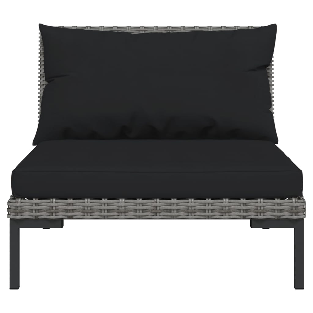 5-tlg. Garten-Lounge-Set mit Kissen Poly Rattan Dunkelgrau