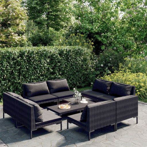 4-tlg. Garten-Lounge-Set mit Kissen Poly Rattan Dunkelgrau