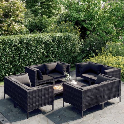 4-tlg. Garten-Lounge-Set mit Kissen Poly Rattan Dunkelgrau