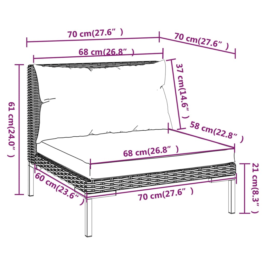 5-tlg. Garten-Lounge-Set mit Kissen Poly Rattan Dunkelgrau