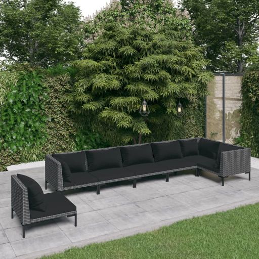 5-tlg. Garten-Lounge-Set mit Kissen Poly Rattan Dunkelgrau