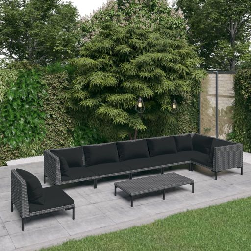 5-tlg. Garten-Lounge-Set mit Kissen Poly Rattan Dunkelgrau