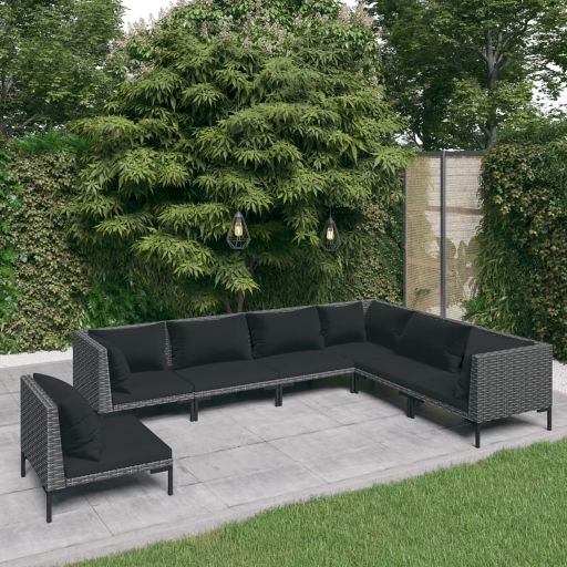 5-tlg. Garten-Lounge-Set mit Kissen Poly Rattan Dunkelgrau