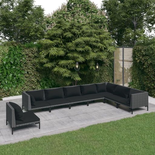 5-tlg. Garten-Lounge-Set mit Kissen Poly Rattan Dunkelgrau