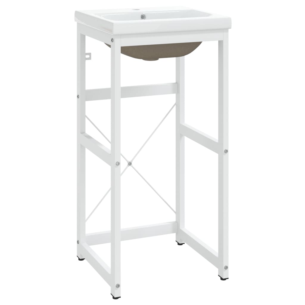 vidaXL Badezimmer-Waschtischgestell mit Waschbecken Weiß Eisen