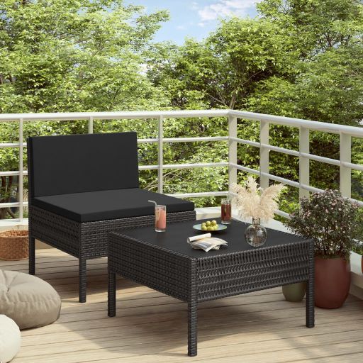 2-tlg. Garten-Lounge-Set mit Auflagen Poly Rattan Braun