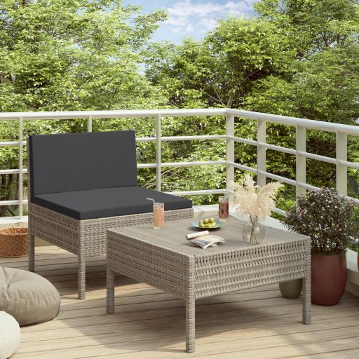 2-tlg. Garten-Lounge-Set mit Auflagen Poly Rattan Braun