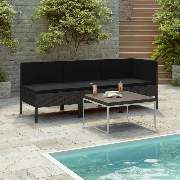 3-tlg. Garten-Lounge-Set mit Auflagen Poly Rattan Braun
