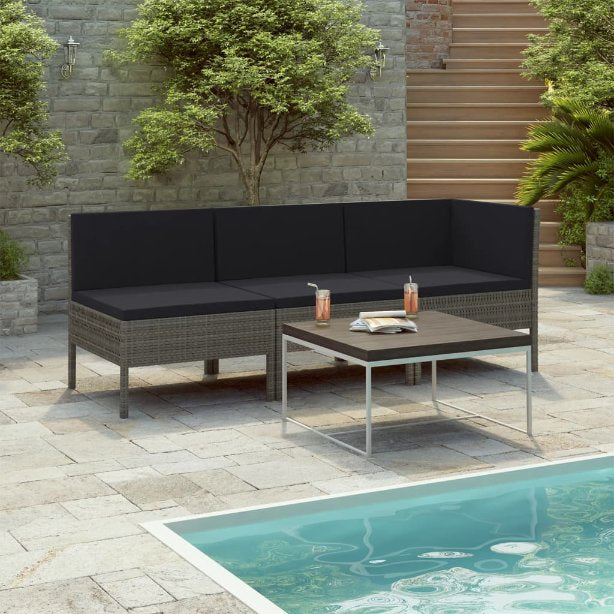 3-tlg. Garten-Lounge-Set mit Auflagen Poly Rattan Braun
