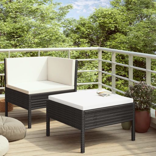 2-tlg. Garten-Lounge-Set mit Auflagen Poly Rattan Braun