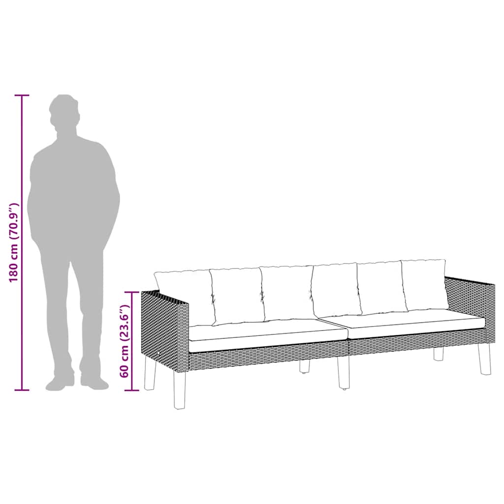 vidaXL 3-Sitzer-Gartensofa mit Auflagen Poly Rattan Beige