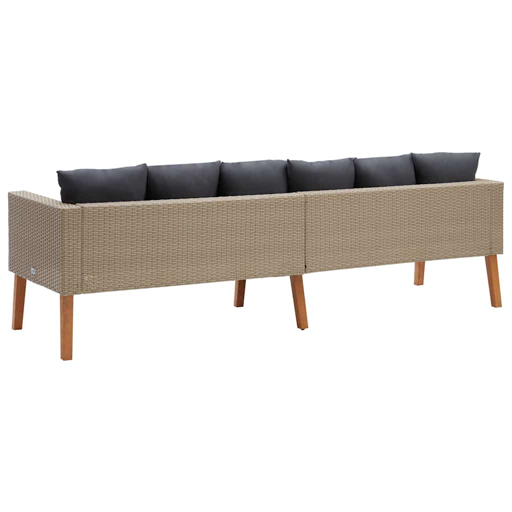 vidaXL 3-Sitzer-Gartensofa mit Auflagen Poly Rattan Beige