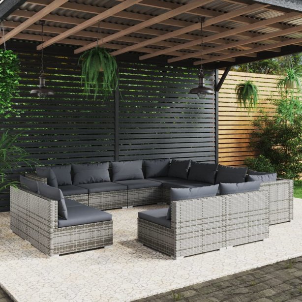 vidaXL 11-tlg. Garten-Lounge-Set mit Kissen Schwarz Poly Rattan