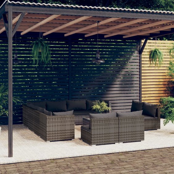 vidaXL 11-tlg. Garten-Lounge-Set mit Kissen Schwarz Poly Rattan