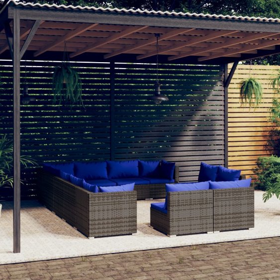 vidaXL 11-tlg. Garten-Lounge-Set mit Kissen Schwarz Poly Rattan