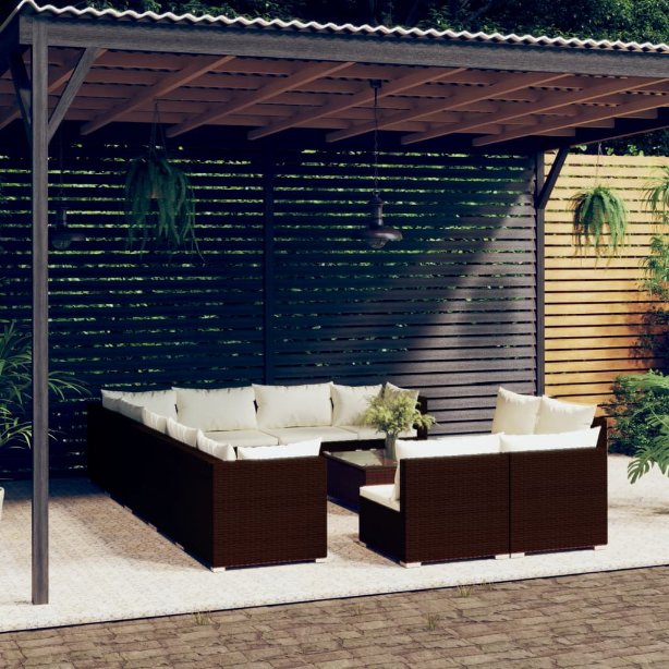 vidaXL 11-tlg. Garten-Lounge-Set mit Kissen Schwarz Poly Rattan