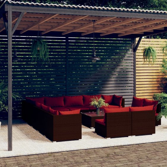 vidaXL 11-tlg. Garten-Lounge-Set mit Kissen Schwarz Poly Rattan