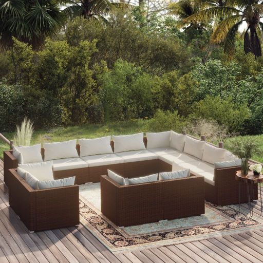 vidaXL 11-tlg. Garten-Lounge-Set mit Kissen Schwarz Poly Rattan