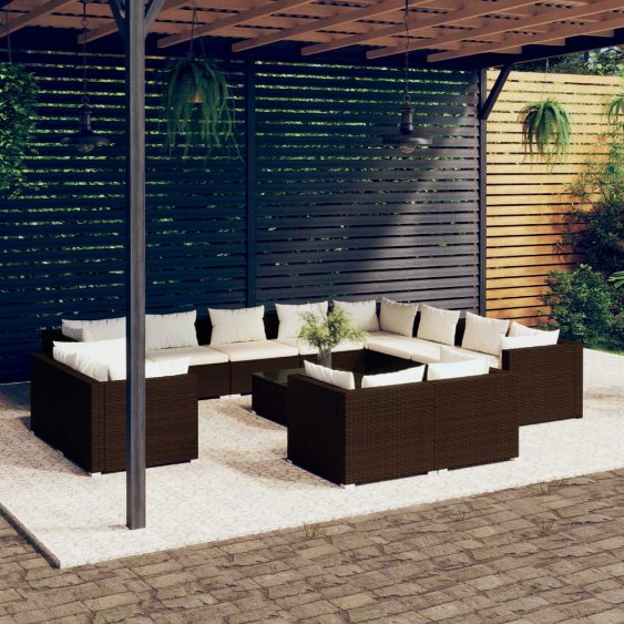vidaXL 11-tlg. Garten-Lounge-Set mit Kissen Schwarz Poly Rattan