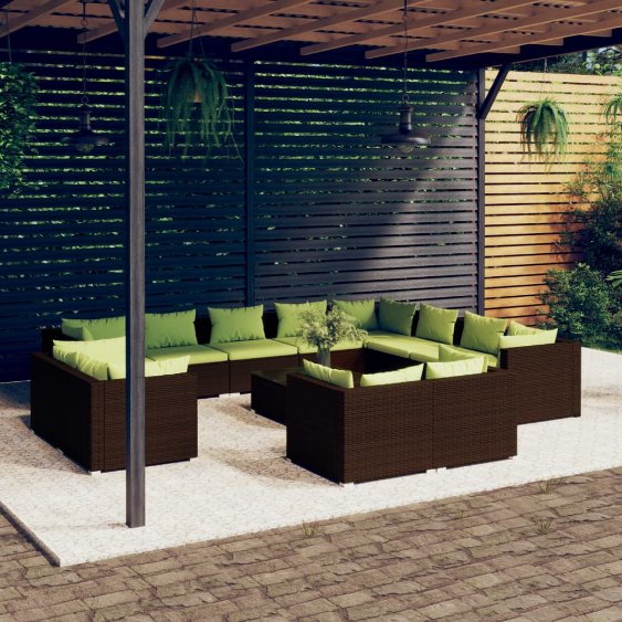 vidaXL 11-tlg. Garten-Lounge-Set mit Kissen Schwarz Poly Rattan