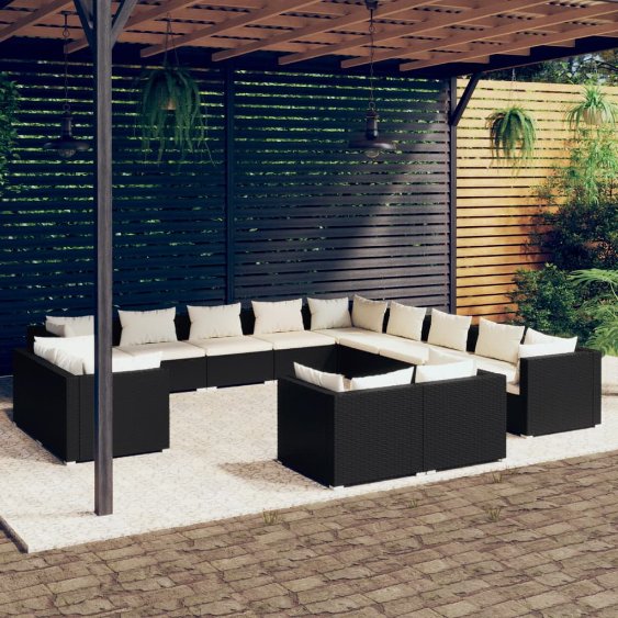 vidaXL 11-tlg. Garten-Lounge-Set mit Kissen Schwarz Poly Rattan