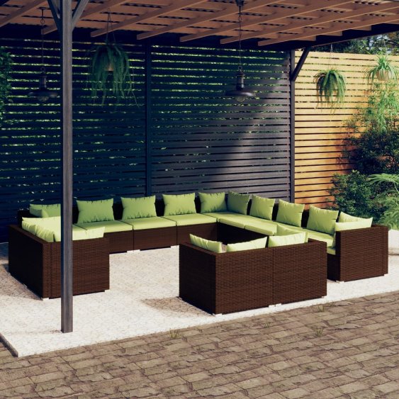 vidaXL 11-tlg. Garten-Lounge-Set mit Kissen Schwarz Poly Rattan