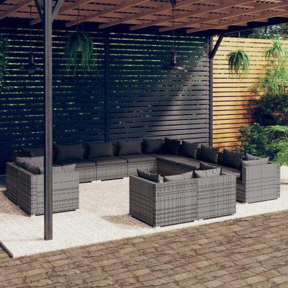 vidaXL 11-tlg. Garten-Lounge-Set mit Kissen Schwarz Poly Rattan