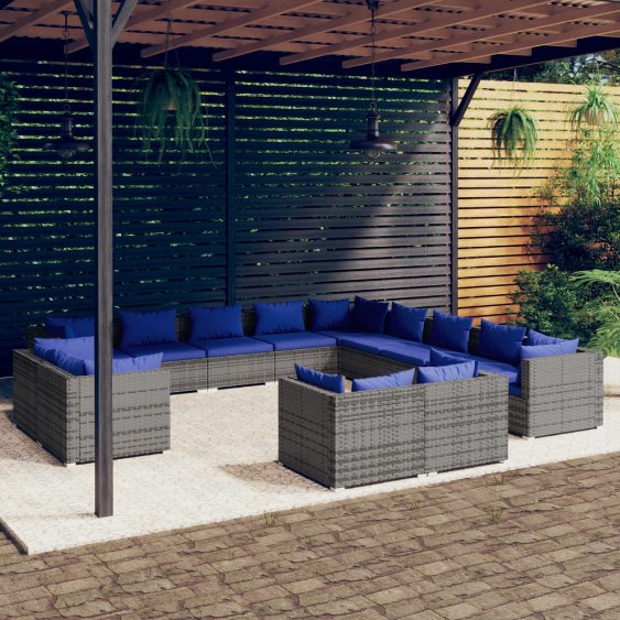 vidaXL 11-tlg. Garten-Lounge-Set mit Kissen Schwarz Poly Rattan