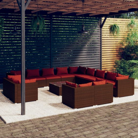 vidaXL 11-tlg. Garten-Lounge-Set mit Kissen Schwarz Poly Rattan