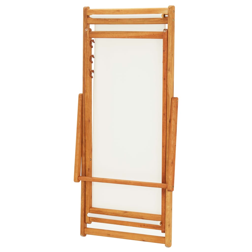 vidaXL Strandstuhl Klappbar Eukalyptusholz und Stoff Cremeweiß