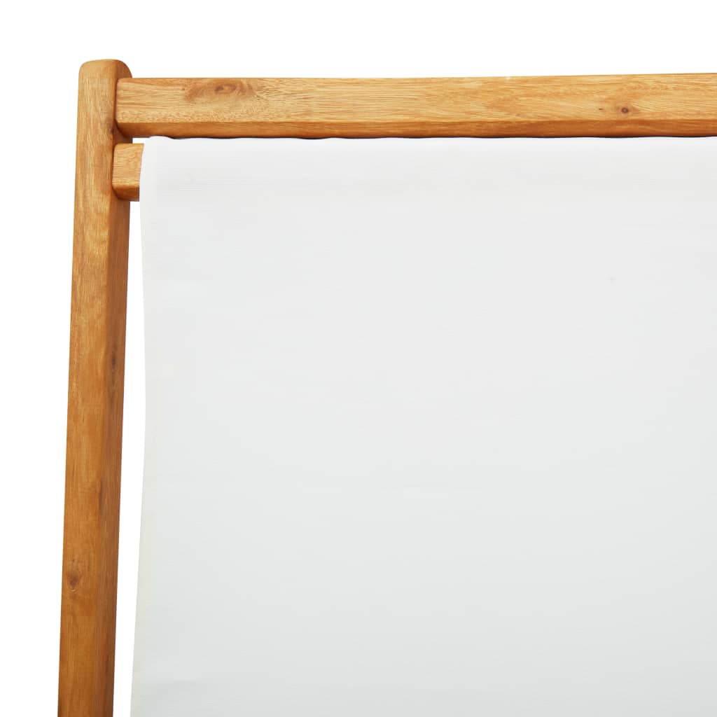 vidaXL Strandstuhl Klappbar Eukalyptusholz und Stoff Cremeweiß