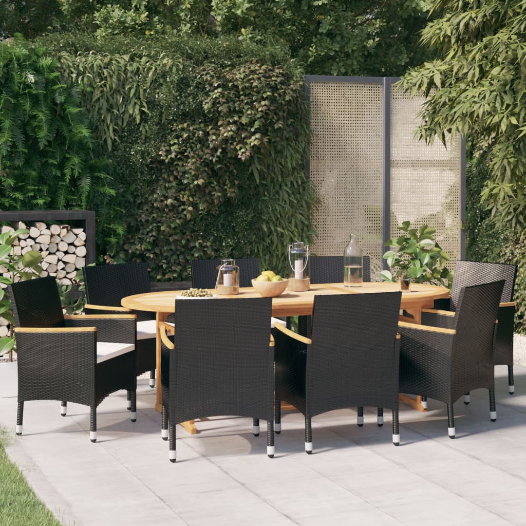 9-tlg. Garten-Essgruppe mit Kissen Schwarz