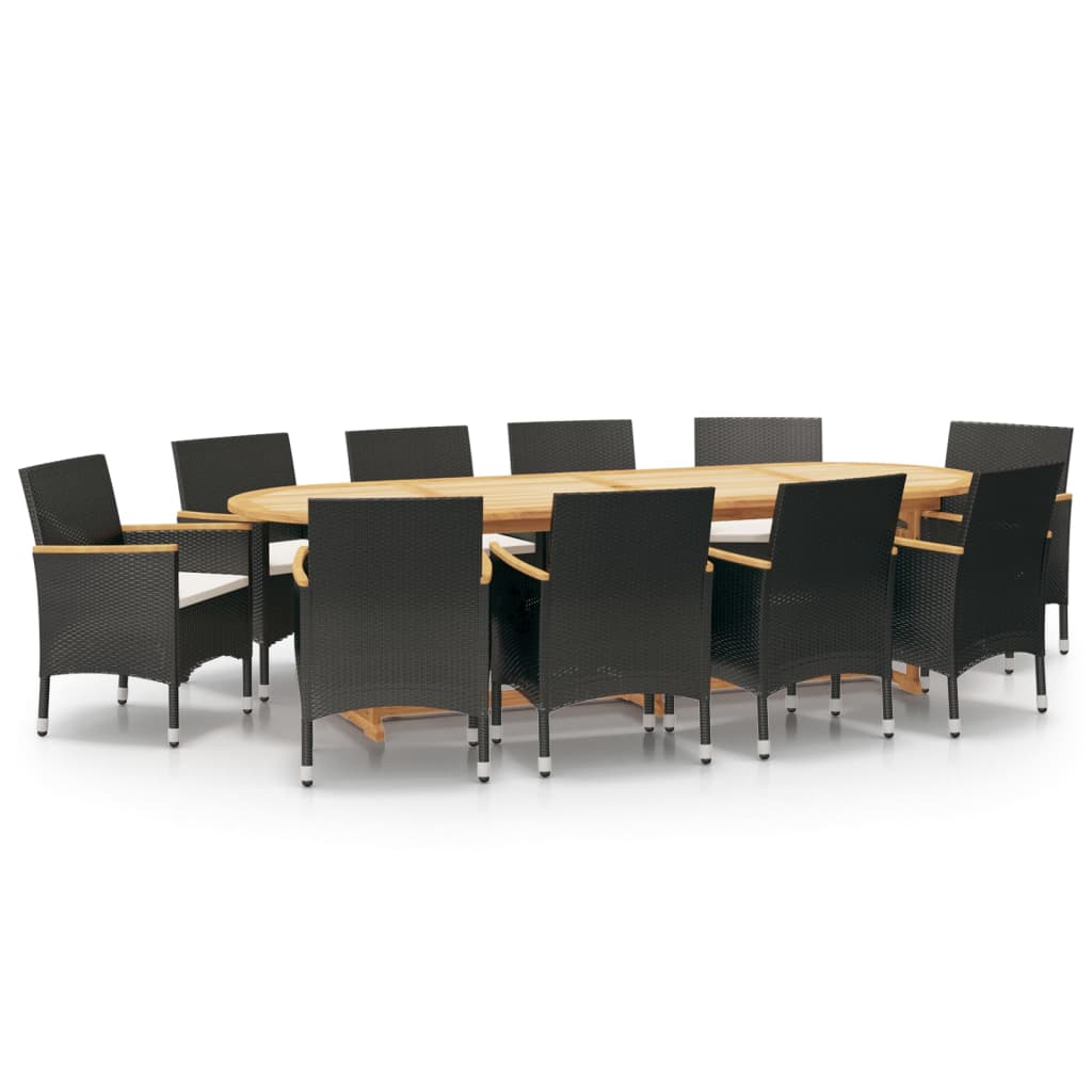 vidaXL 11-tlg. Garten-Essgruppe mit Kissen Schwarz