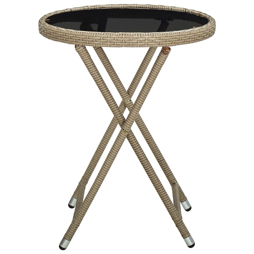 vidaXL Beistelltisch Beige 60 cm Poly Rattan und Hartglas