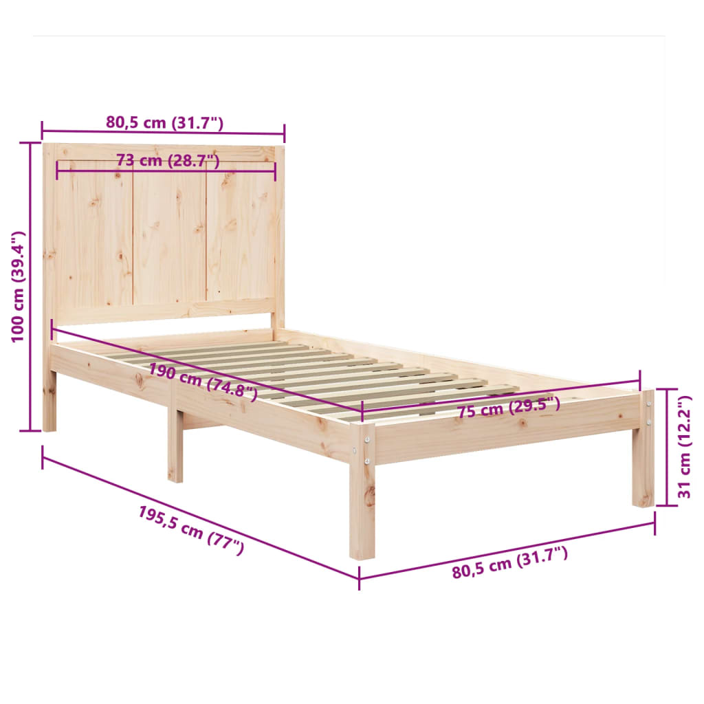 vidaXL Massivholzbett ohne Matratze 75x190 cm Kiefernholz