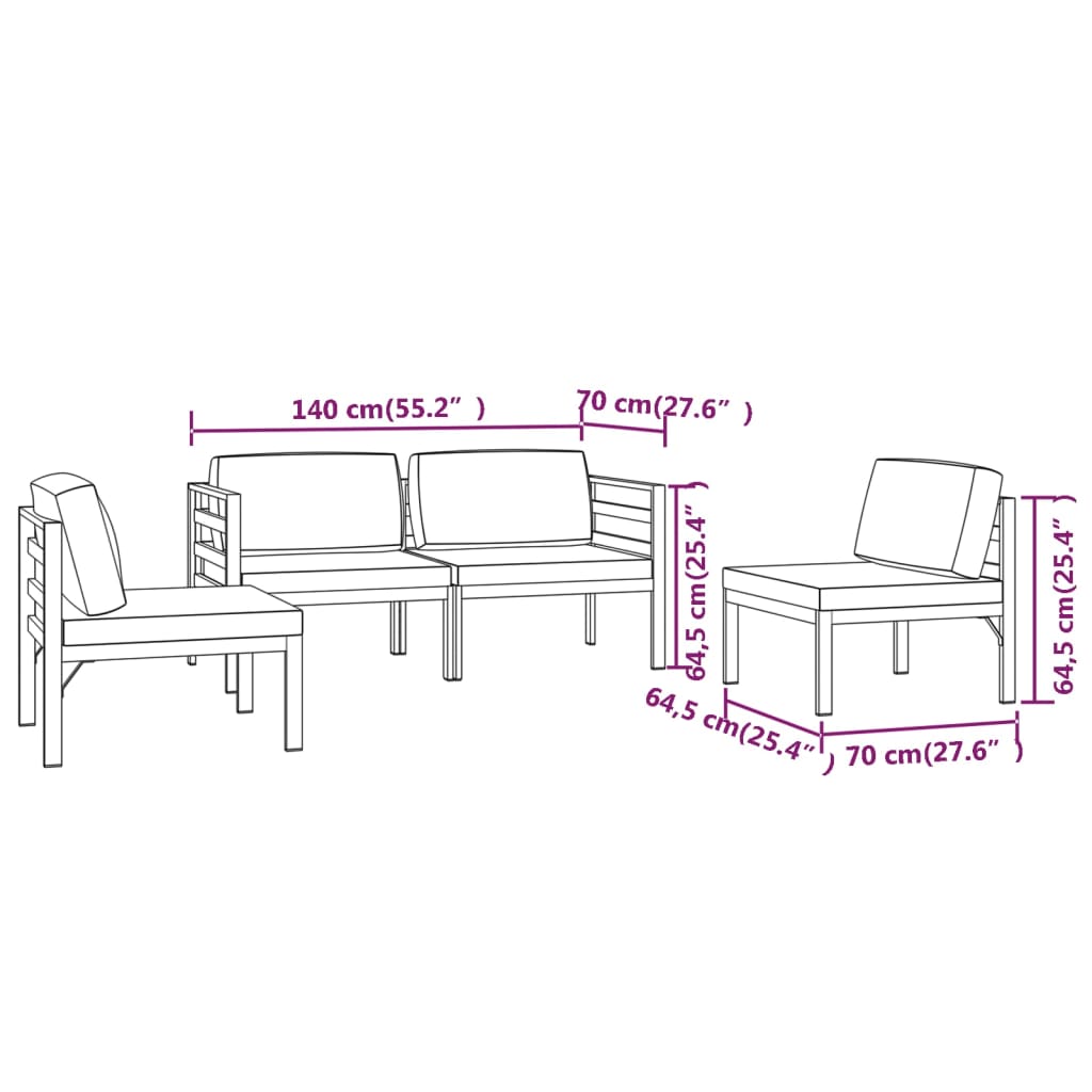 4-tlg. Garten-Lounge-Set mit Kissen Aluminium Anthrazit