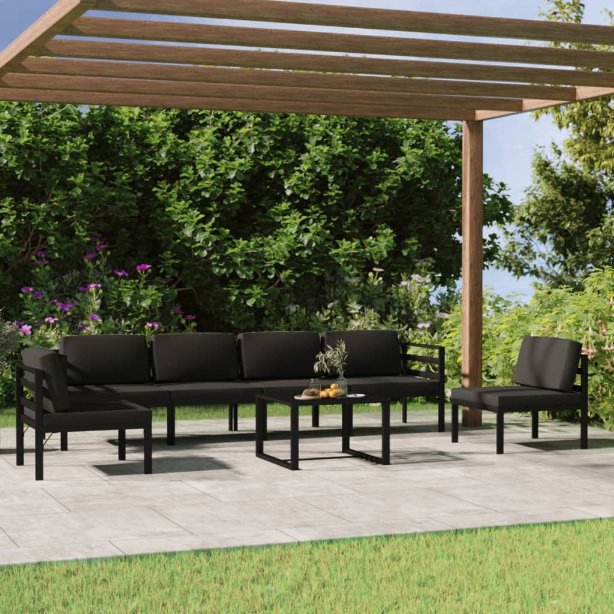 4-tlg. Garten-Lounge-Set mit Kissen Aluminium Anthrazit