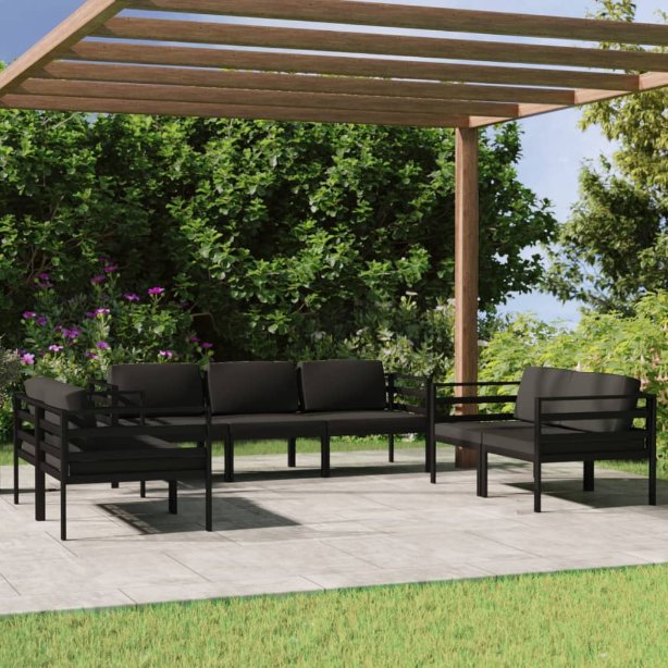 4-tlg. Garten-Lounge-Set mit Kissen Aluminium Anthrazit