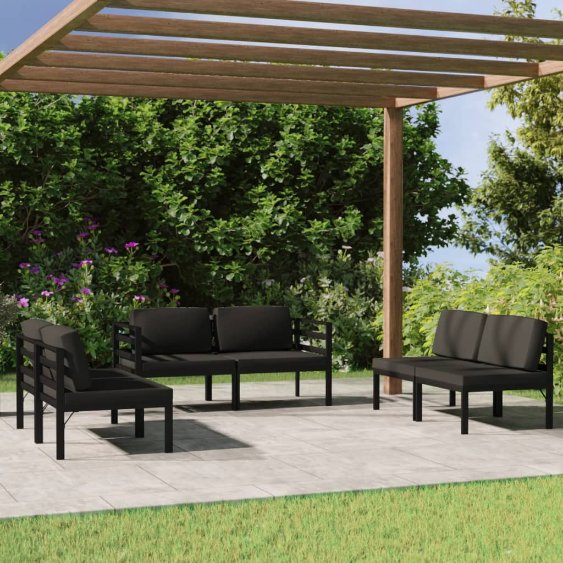 4-tlg. Garten-Lounge-Set mit Kissen Aluminium Anthrazit