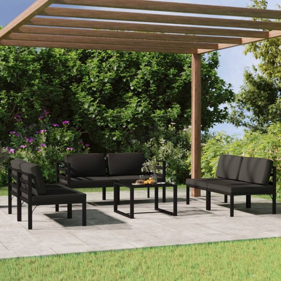 4-tlg. Garten-Lounge-Set mit Kissen Aluminium Anthrazit