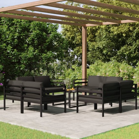 8-tlg. Garten-Lounge-Set mit Kissen Aluminium Anthrazit