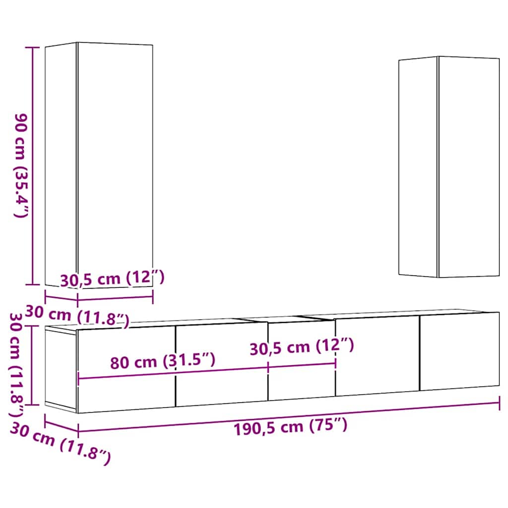 vidaXL 5-tlg. TV-Schrank-Set Weiß Holzwerkstoff
