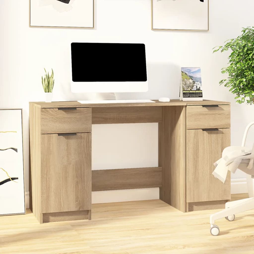 Schreibtisch mit Beistellschrank Weiß Holzwerkstoff