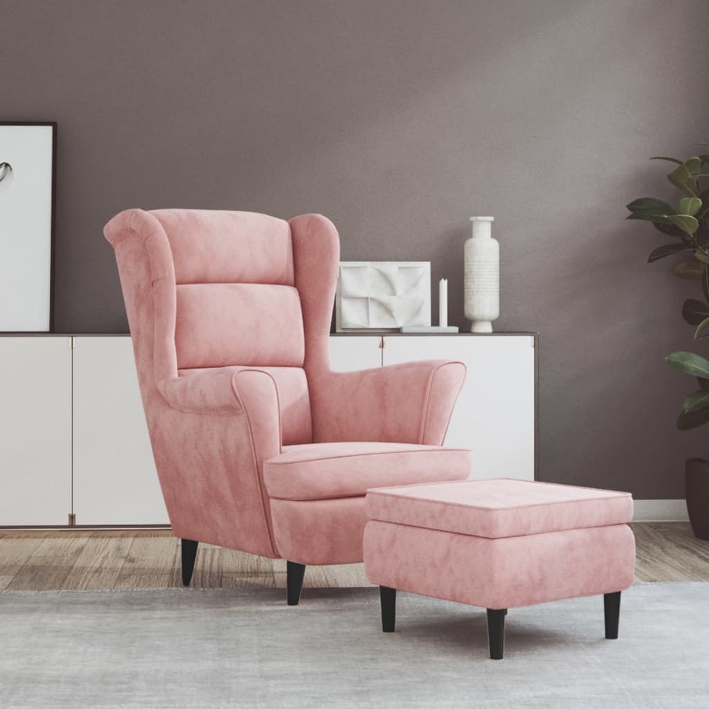 Ohrensessel mit Hocker Blau Samt
