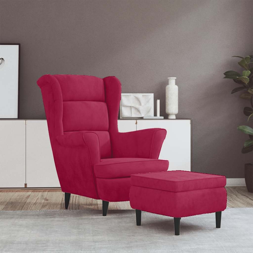 Ohrensessel mit Hocker Blau Samt